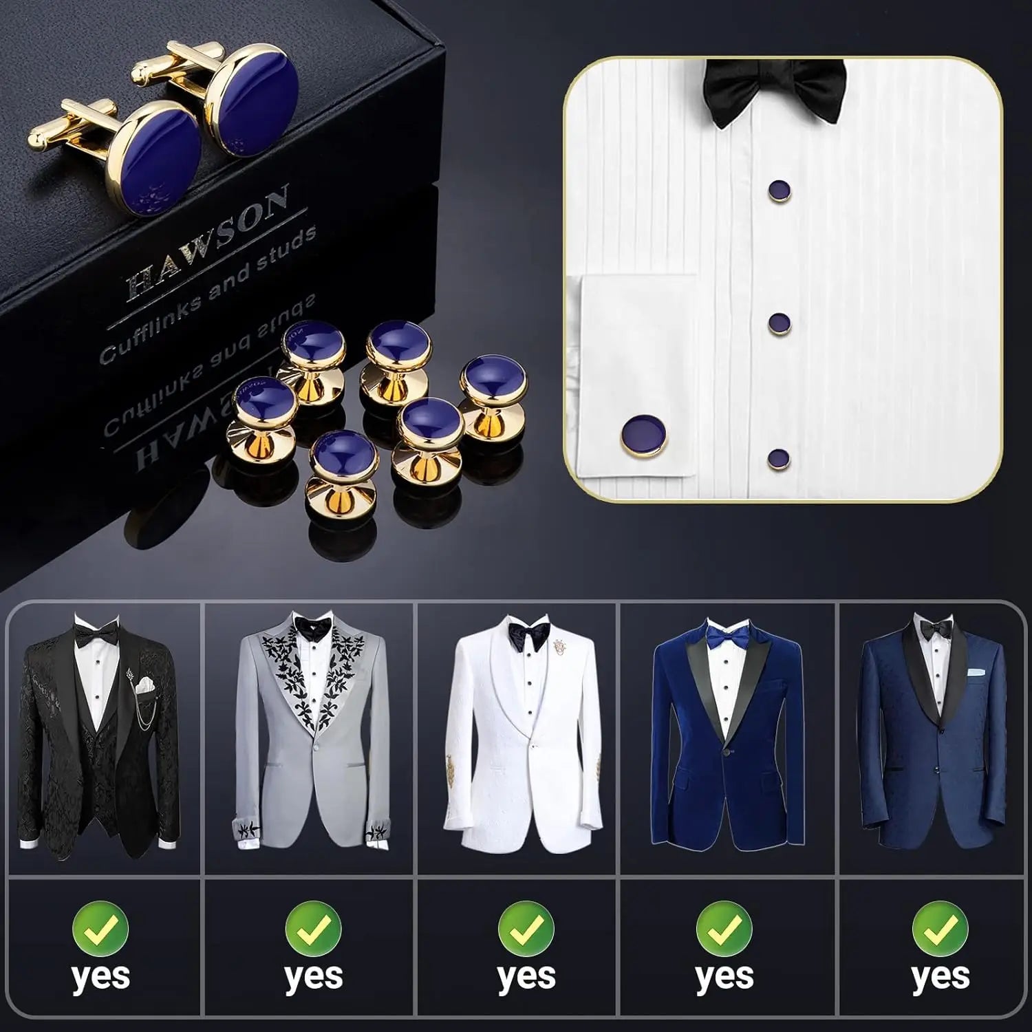 Conjunto de Botões de Punho e Pregadeiras para Smoking