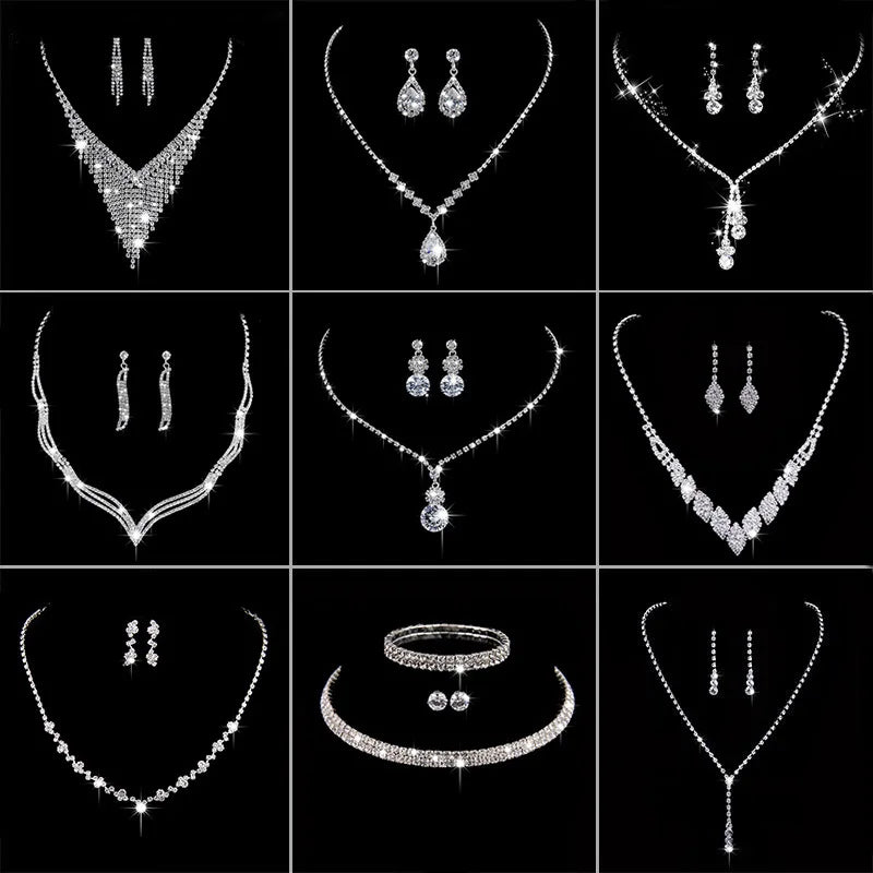 Conjunto de Joias de Noiva com Cristais – Colar e Brincos Elegantes