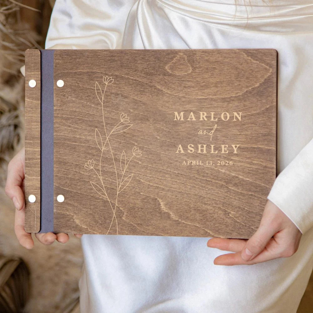 Livro de Honra em Madeira Personalizado A4/A5 | Álbum de Assinaturas, Fotografias e Recordações