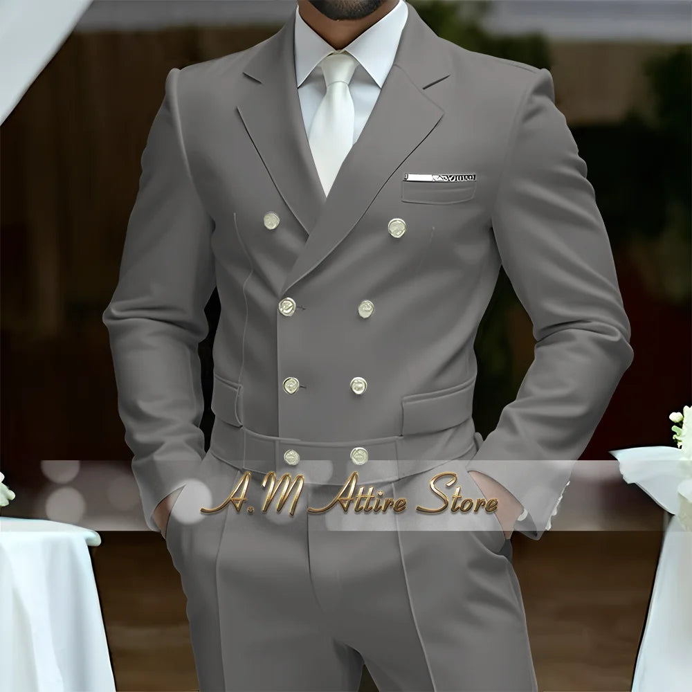 Fato Masculino Branco de Luxo – Blazer Cruzado e Calças Elegantes