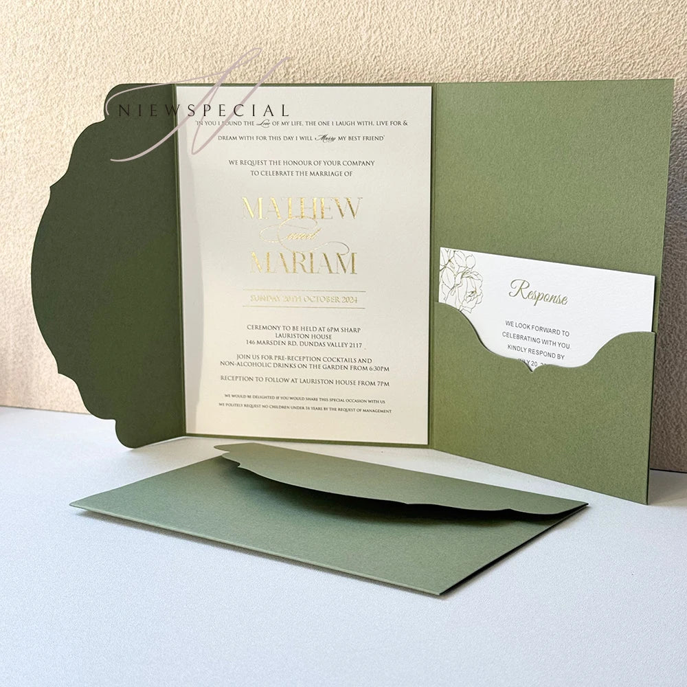 Convites Pocketfold DIY Premium – 10, 20 ou 25 Unidades | Elegância Personalizável para Casamentos