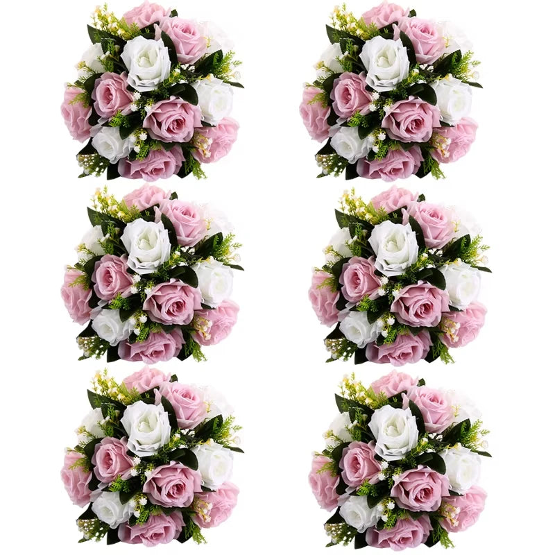 Conjunto de 6 Bolas Florais Artificiais com Rosas – Centros de Mesa para Casamentos