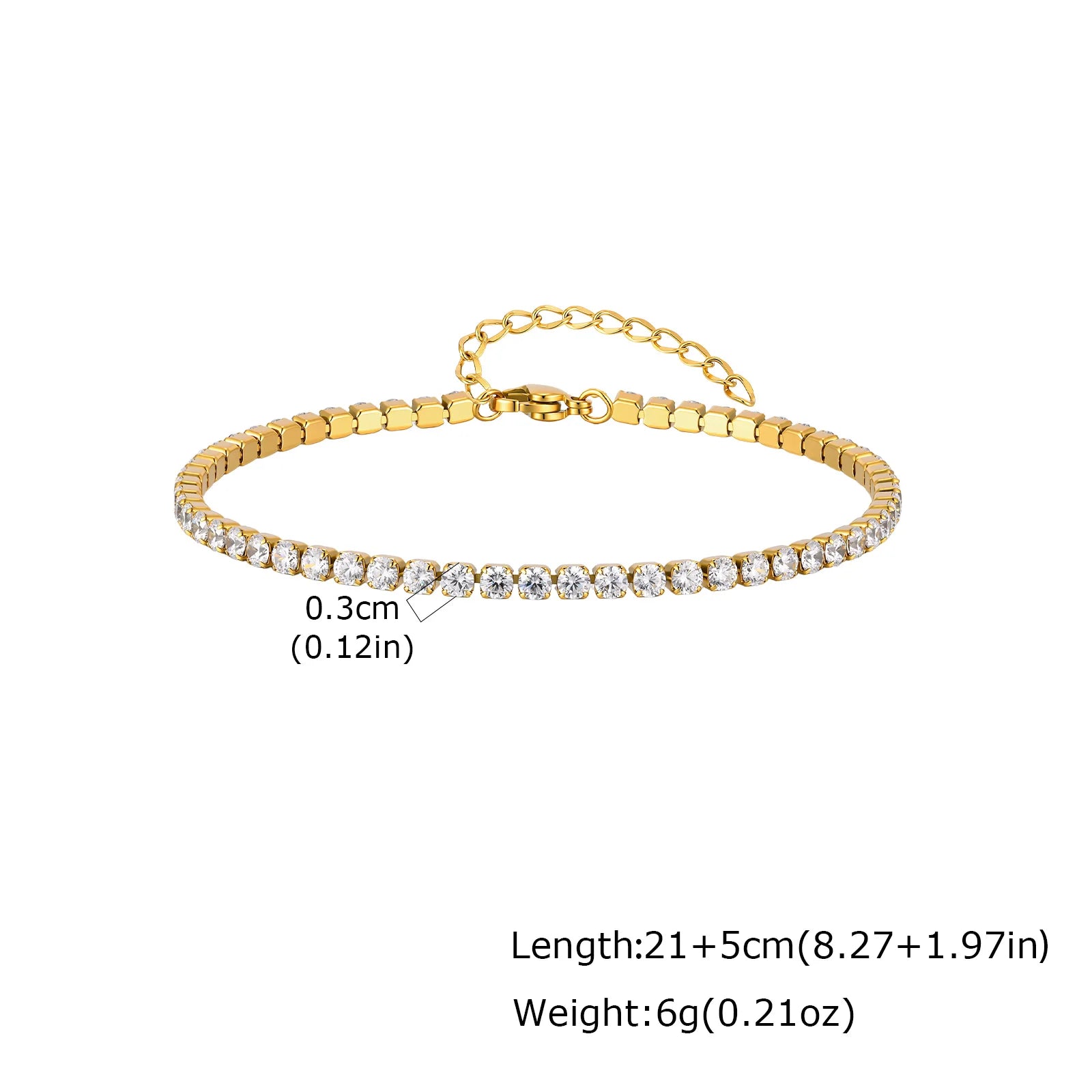 Tornozeleira Tennis com Zircónias – Aço Inoxidável Banhado a Ouro 18K