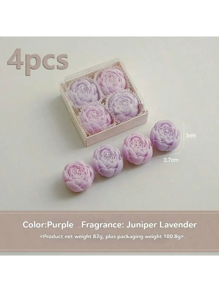 Kit com 4 Velas Artesanais em Forma de Rosa — Caixa Presente