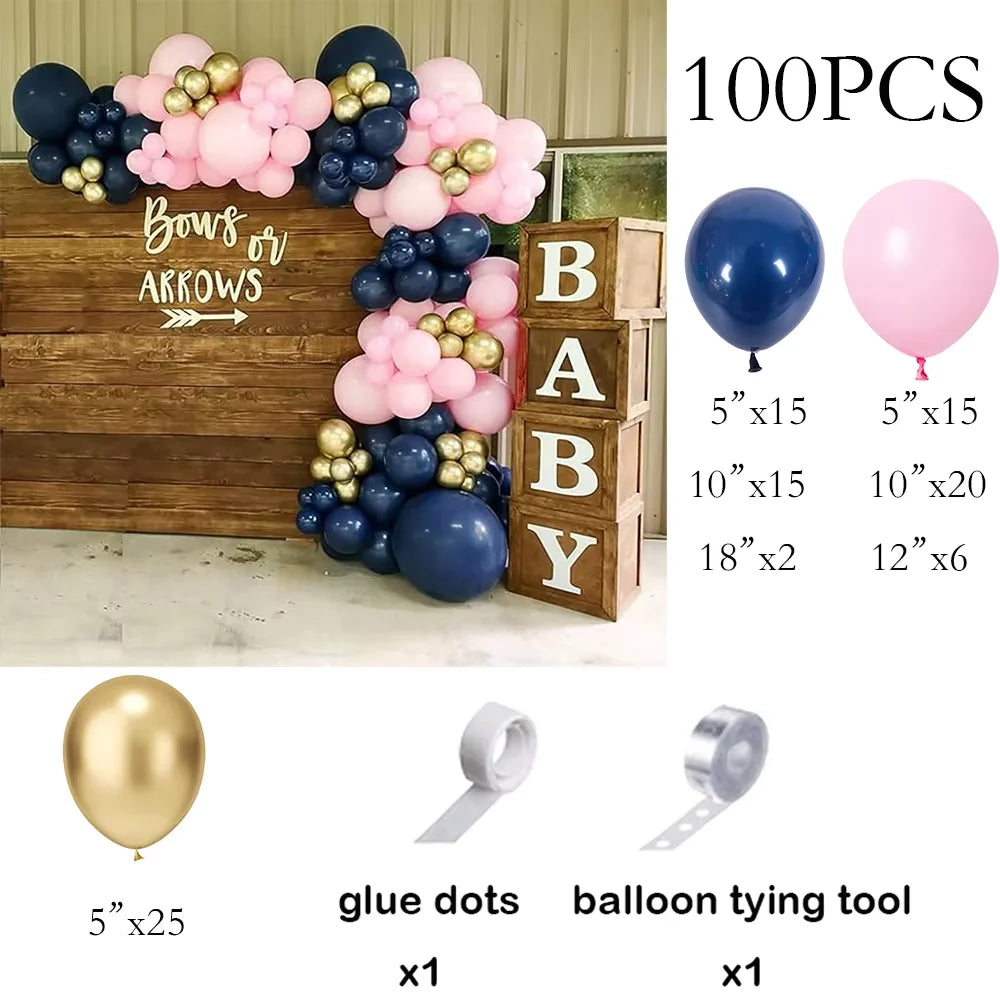 Kit Arco de Balões Azul Marinho, Branco e Prateado – 110 Peças