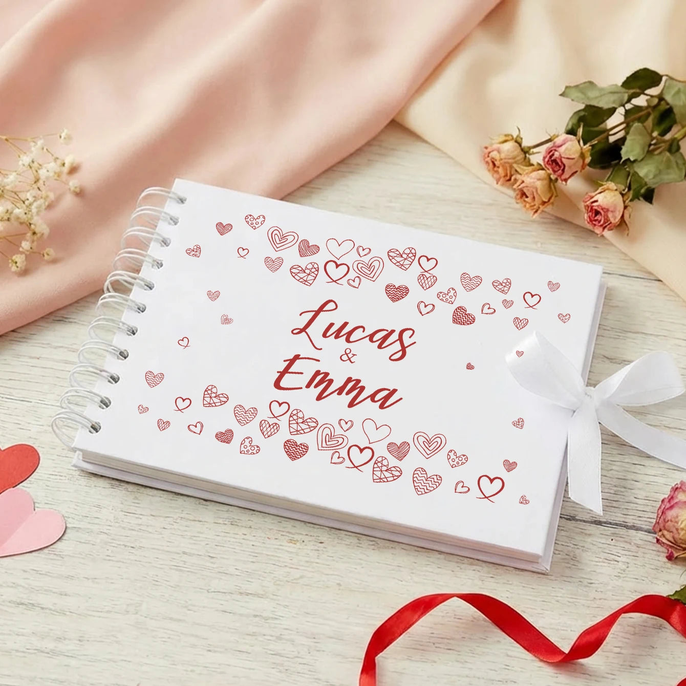 Livro de Honra Personalizado A5 com Laço e Coração | Álbum de Recordações para Casais