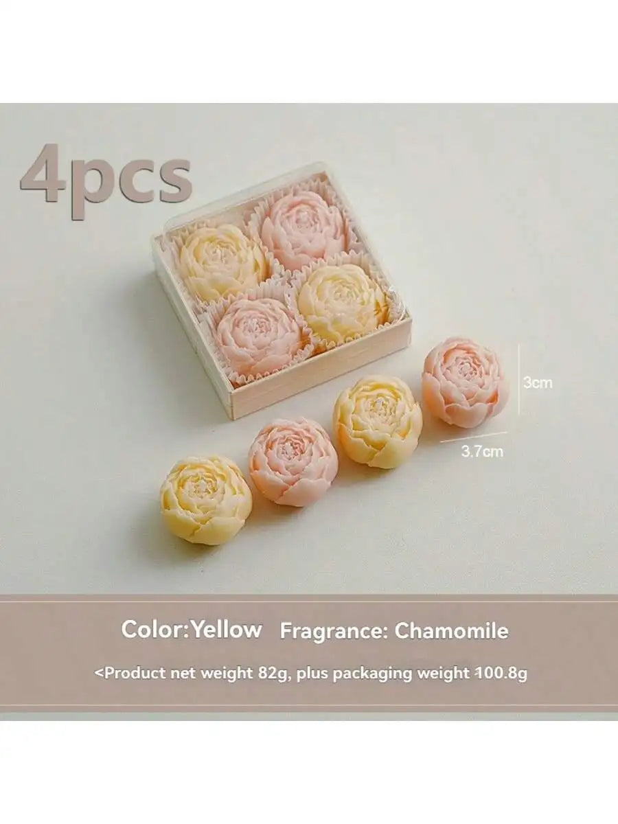 Kit com 4 Velas Artesanais em Forma de Rosa — Caixa Presente