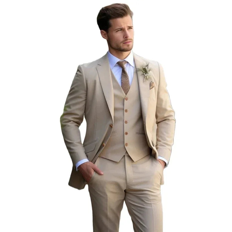 Fato Masculino Champagne – Conjunto de 3 Peças para Casamento e Eventos Formais