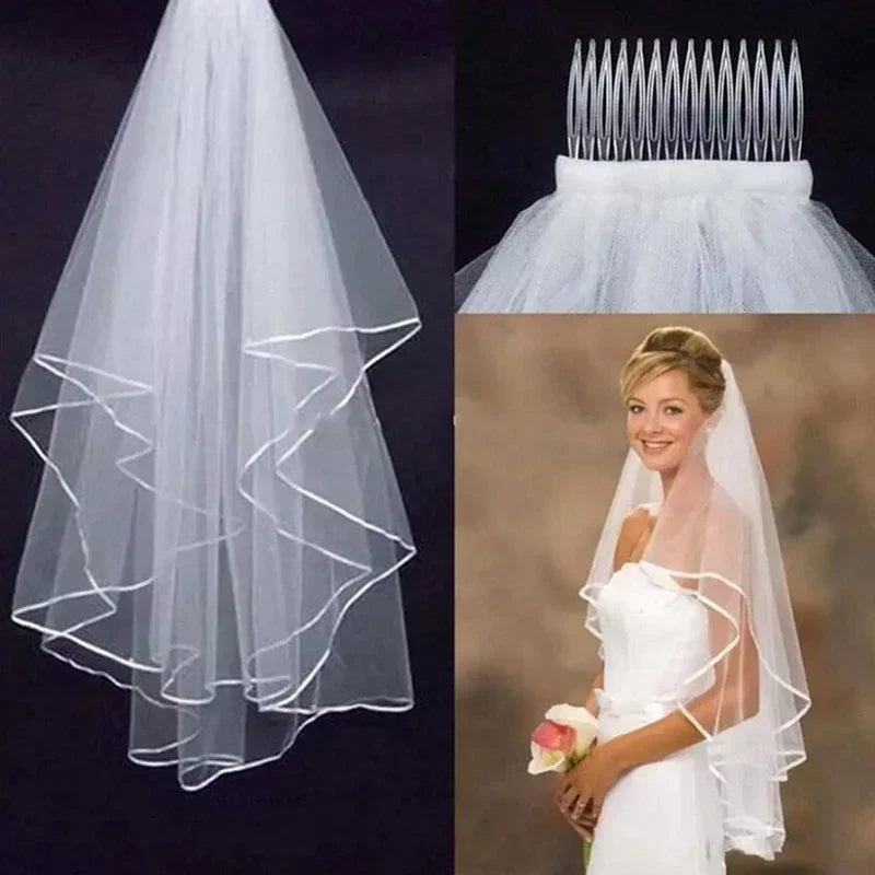 Véu de Noiva em Tule Suave com Borda em Fita – Simplicidade que Encanta 👰🤍