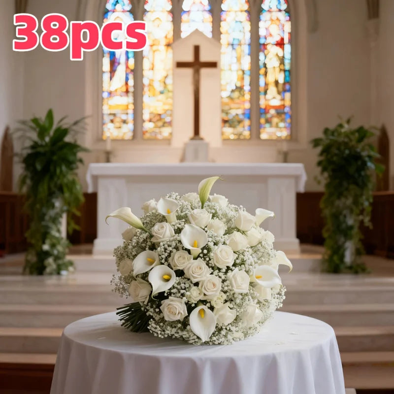 Bouquet Artificial de Rosas e Copos-de-Leite – 38 Flores para Decoração