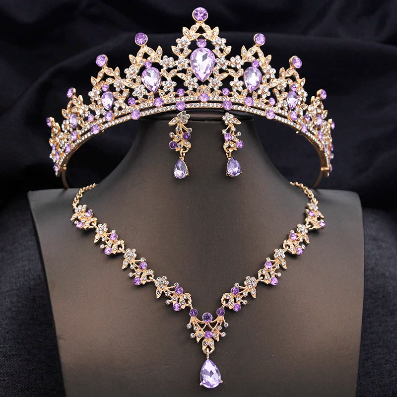 Conjunto de Joias de Princesa com Tiara Azul Opala – Coroa, Colar e Brincos