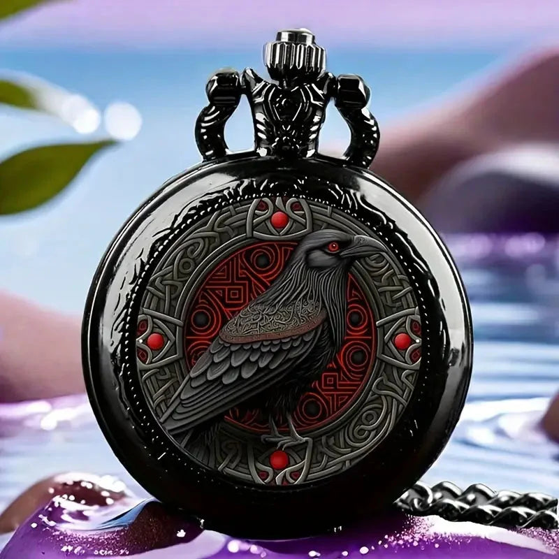 Relógio de Bolso Vintage com Corvo