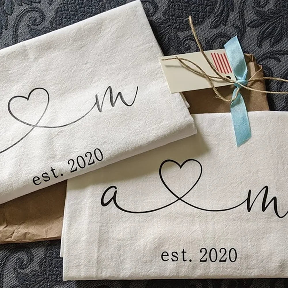Pano de Cozinha Personalizado com Iniciais e Coração