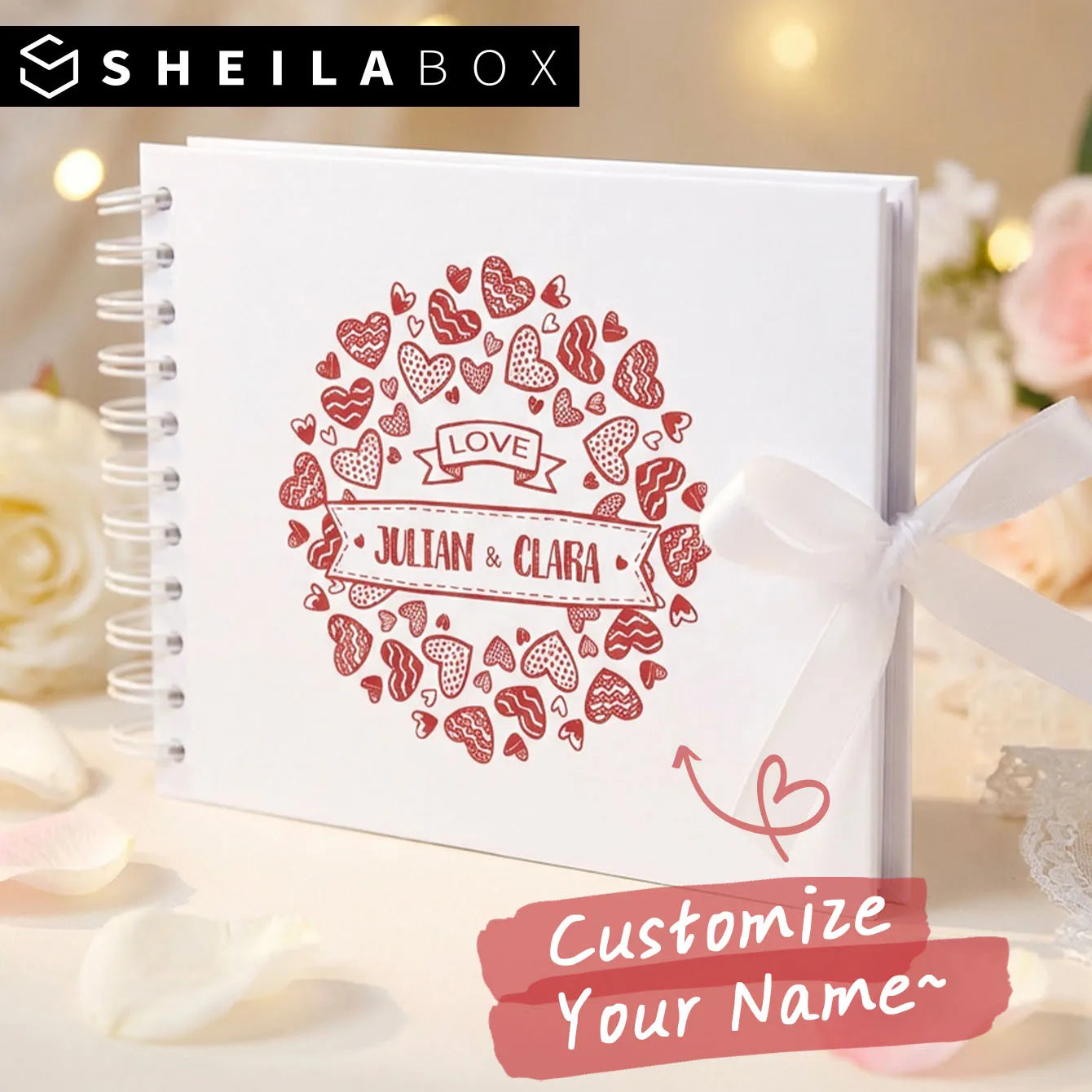 Livro de Honra Personalizado A5 com Laço e Coração | Álbum de Recordações para Casais