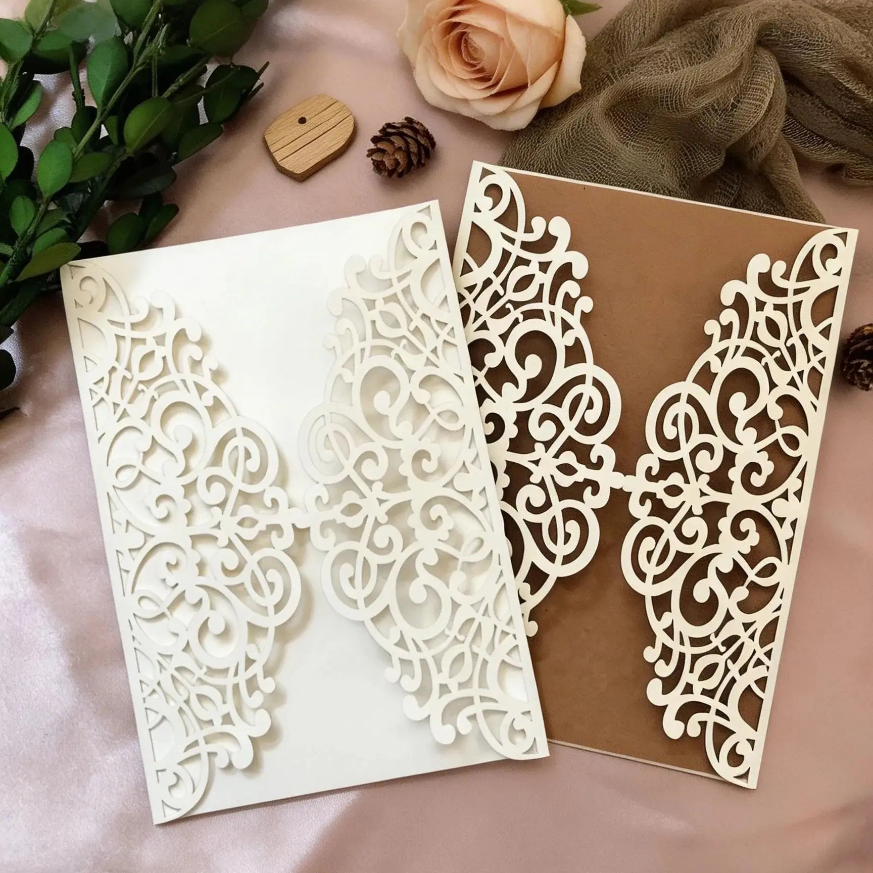 Convites de Casamento Laser Cut em Renda – Pack de 10 | Elegância e Sofisticação