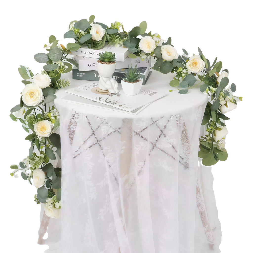 Grinalda Artificial de Eucalipto, Rosas e Gypsophila – 1,80 m