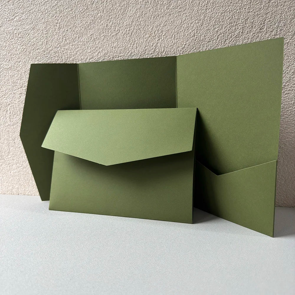 Convites Pocketfold DIY Verde Sálvia – 20 ou 25 Unidades | Personalize o Convite Perfeito