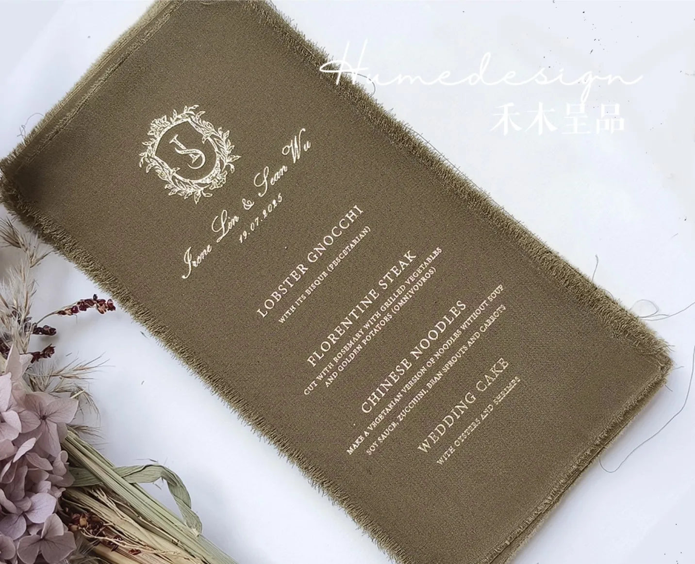 Menu de Casamento em Seda com Bordas Rasgadas