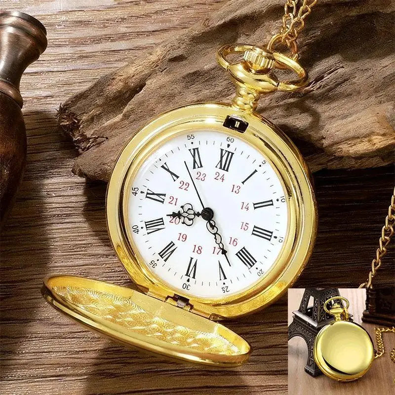 Relógio de Bolso Dourado Vintage para Homem – Quartzo com Corrente
