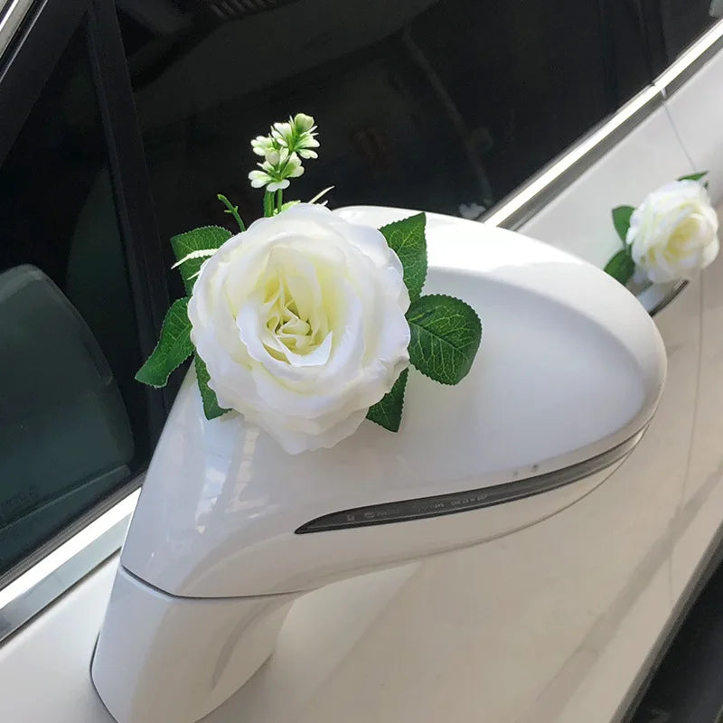 Rosa Artificial Branca em Seda – Decoração para Carro de Casamento