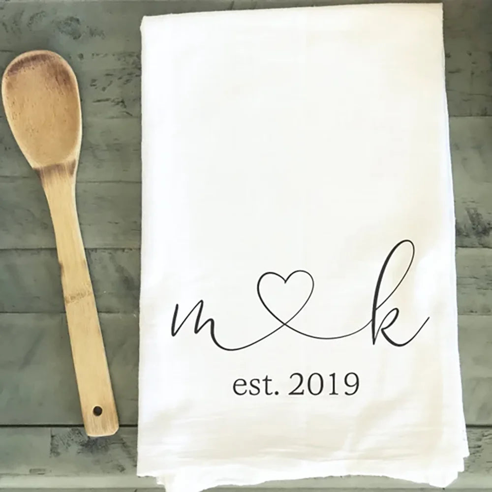 Pano de Cozinha Personalizado com Iniciais e Coração