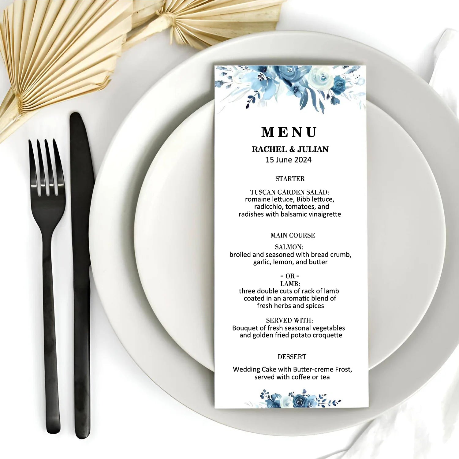 Menus de Casamento Personalizados com Design Floral
