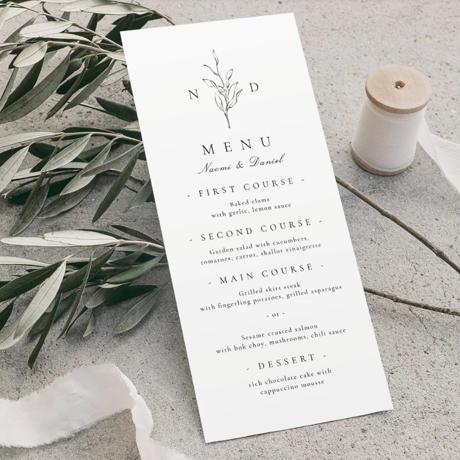 Menus de Casamento Personalizados com Caligrafia Elegante