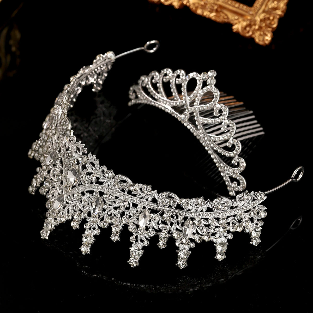 Conjunto de Tiaras em Cristal Prateado