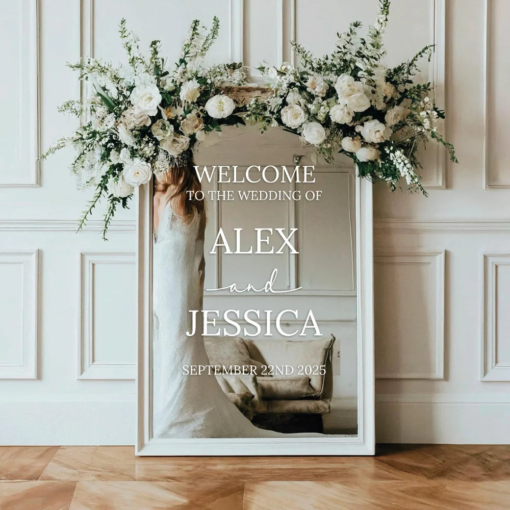 Autocolante Personalizado para Espelho de Casamento – Vinil Elegante para Boas-Vindas