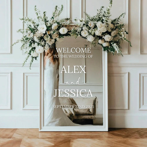 Autocolante Personalizado para Espelho de Casamento – Vinil Elegante para Boas-Vindas