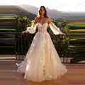 Vestido de Noiva Luxuoso Ombro a Ombro em Tule com Aplicações