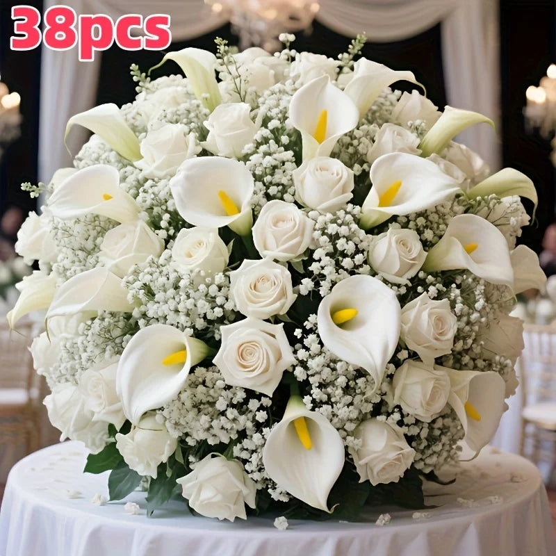 Bouquet Artificial de Rosas e Copos-de-Leite – 38 Flores para Decoração