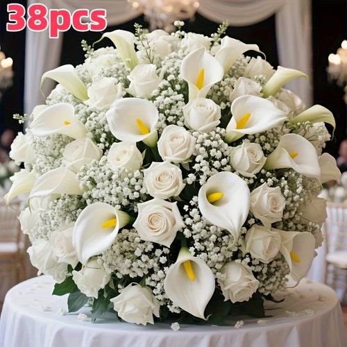 Bouquet Artificial de Rosas e Copos-de-Leite – 38 Flores para Decoração