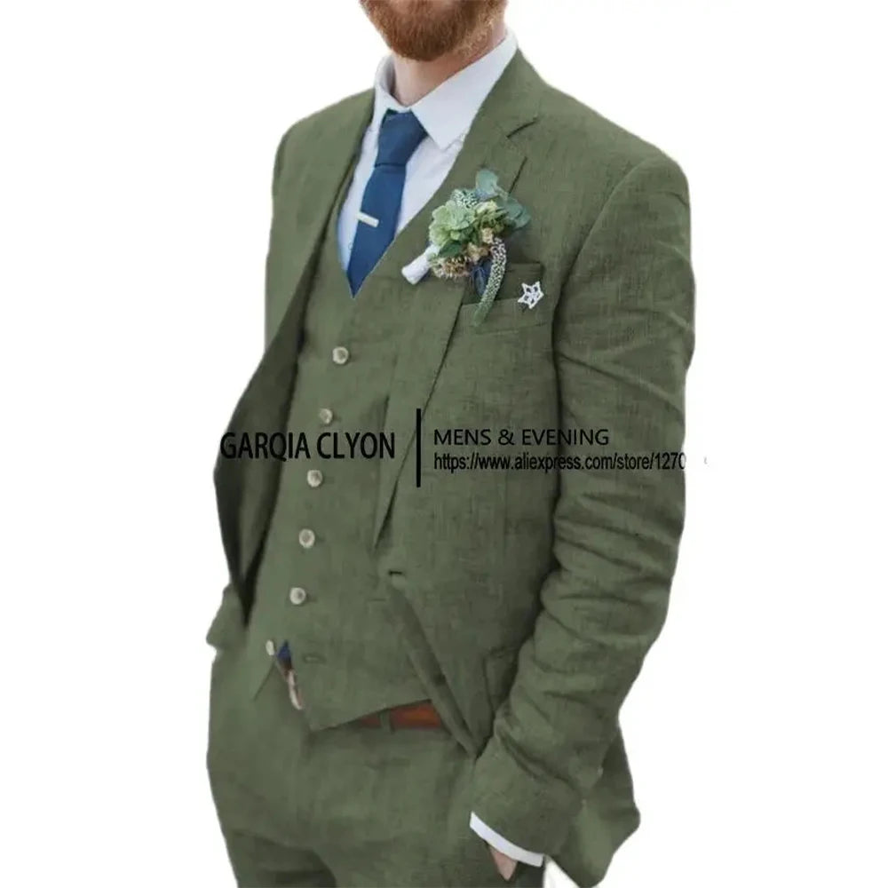 Fato de Linho Retro de 3 Peças para Homem