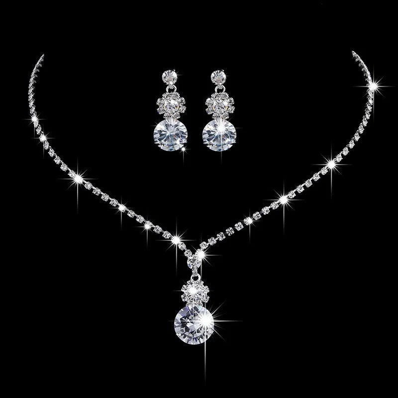 Conjunto de Joias de Noiva com Cristais – Colar e Brincos Elegantes