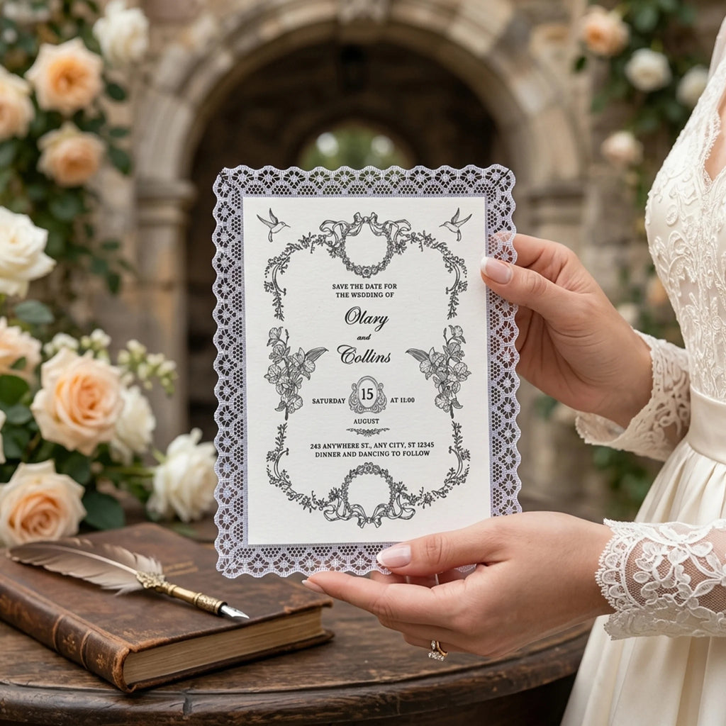 **Convites de Casamento Artesanais em Renda – Cartões Personalizados para Casamentos Modernos, Festas e Jantares Especiais**