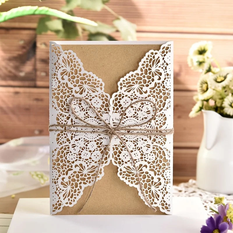 Convites de Casamento com Glitter e Fita – Pack de 10 | Elegância que Brilha