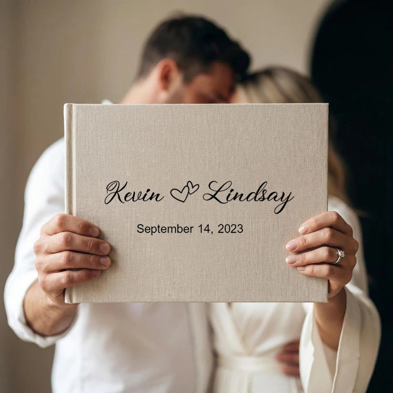 Livro de Honra em Linho Personalizado | Livro de Assinaturas para Casamento