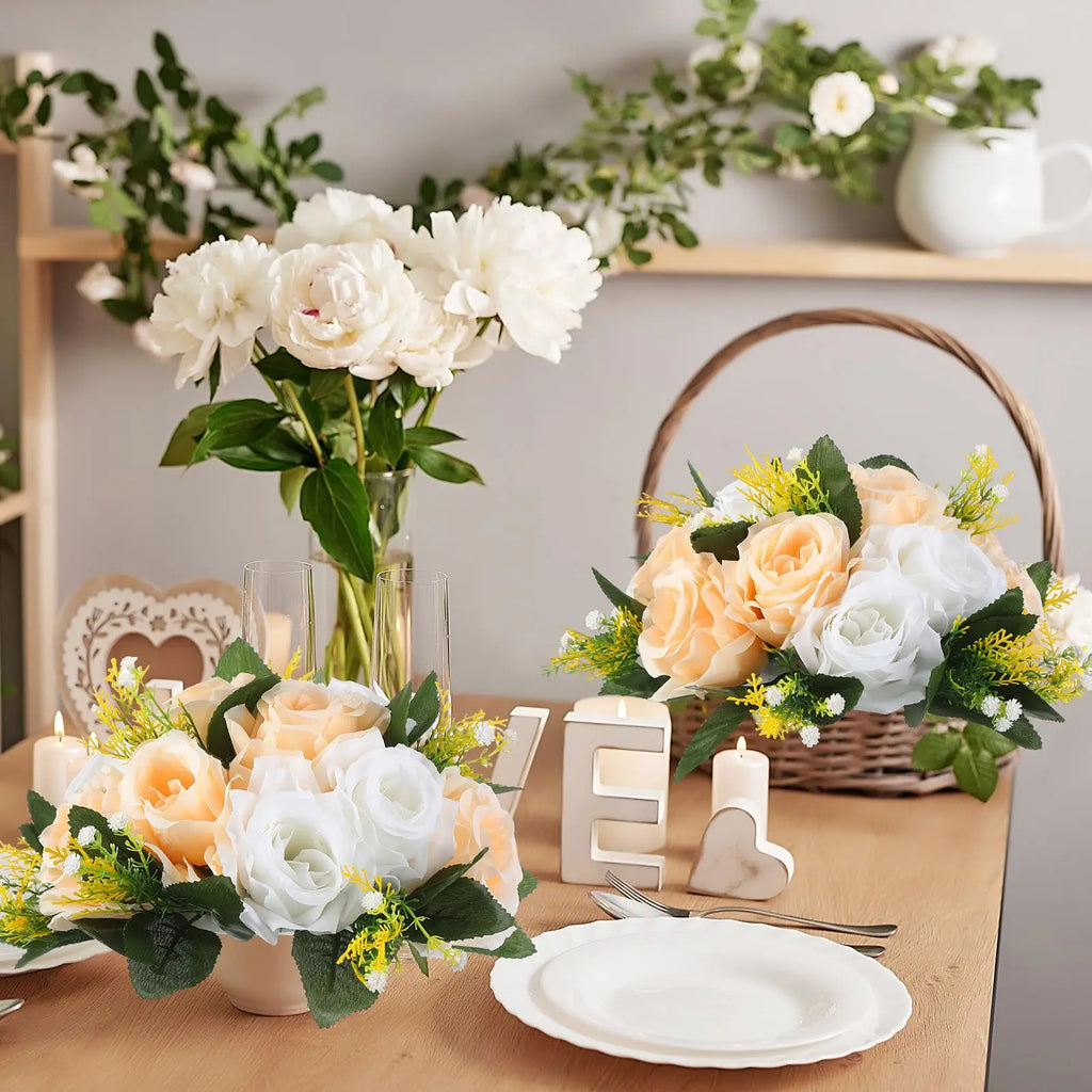 Conjunto de 6 Bolas Florais Artificiais com Rosas – Centros de Mesa para Casamentos