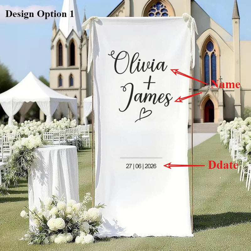 Banner de Linho Personalizado para Casamento – Placa de Boas-Vindas em Tecido