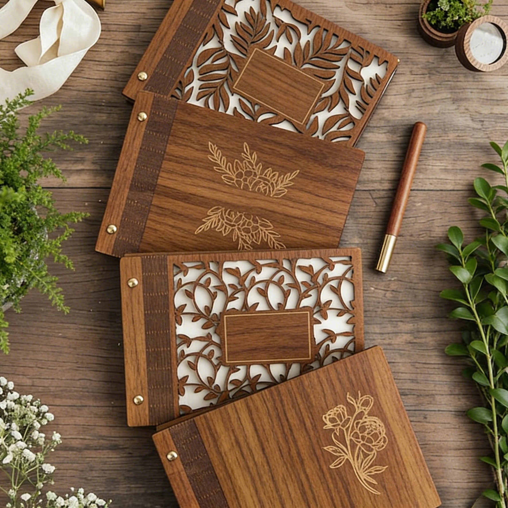 Livro de Honra em Madeira Personalizado com Páginas Pretas | Álbum Premium para Fotografias e Assinaturas