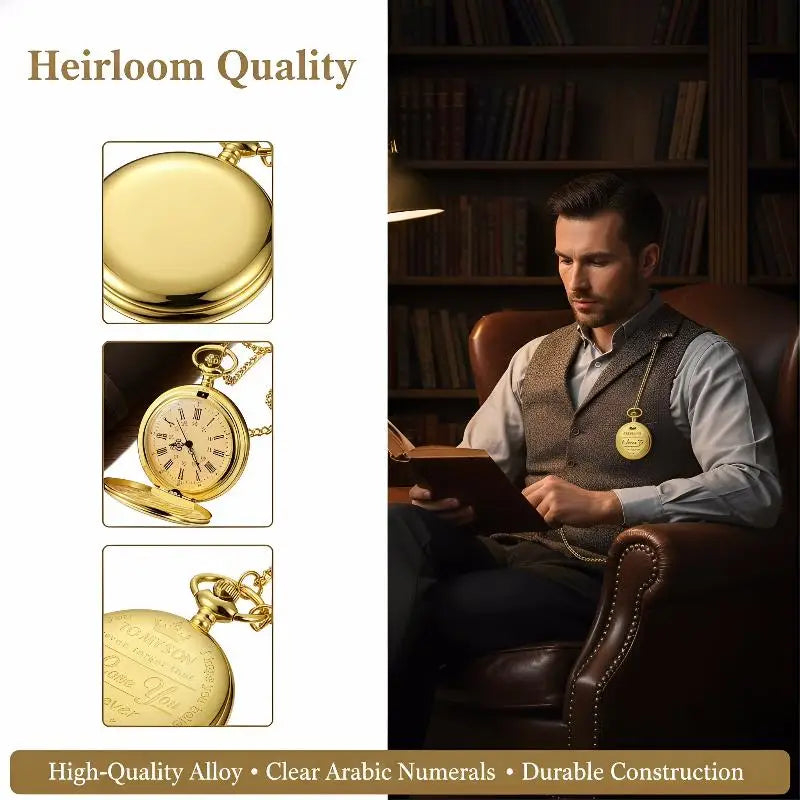 Relógio de Bolso Dourado Vintage para Homem – Quartzo com Corrente