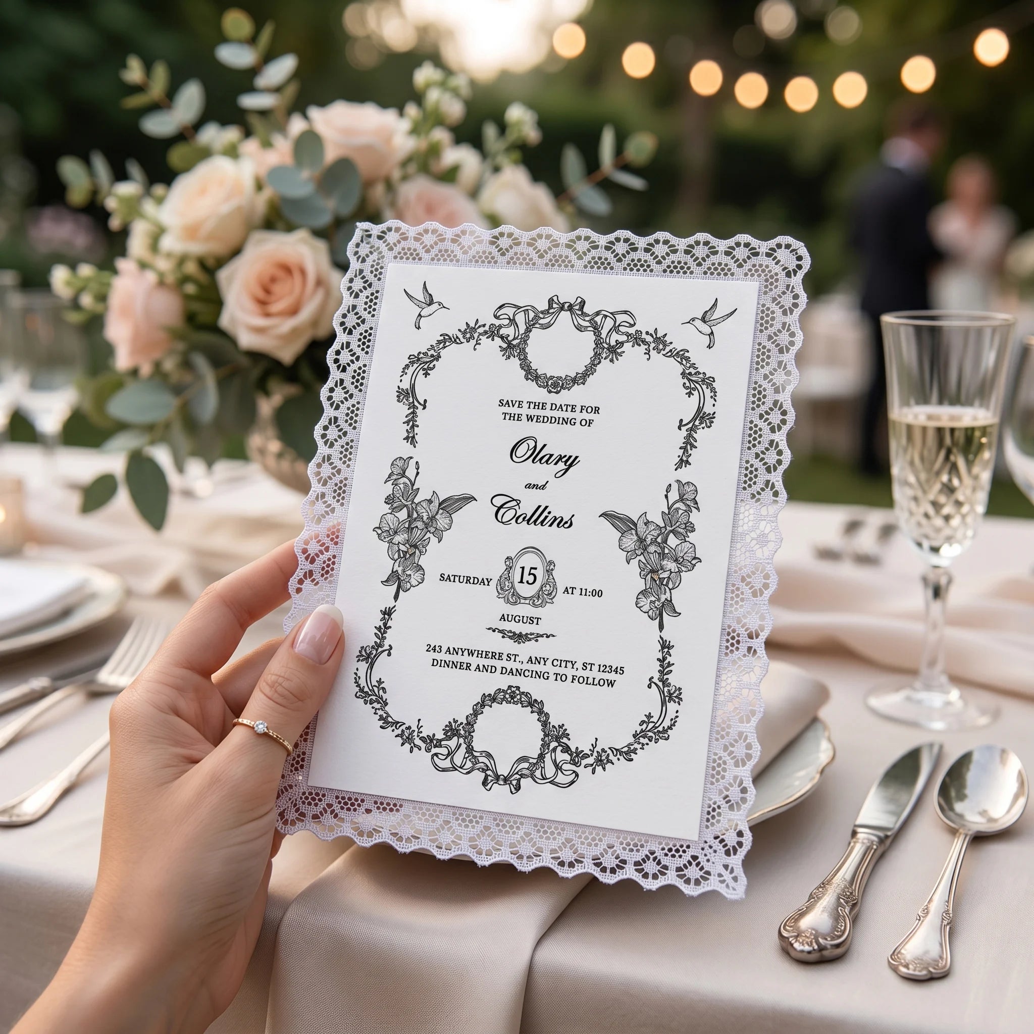 **Convites de Casamento Artesanais em Renda – Cartões Personalizados para Casamentos Modernos, Festas e Jantares Especiais**