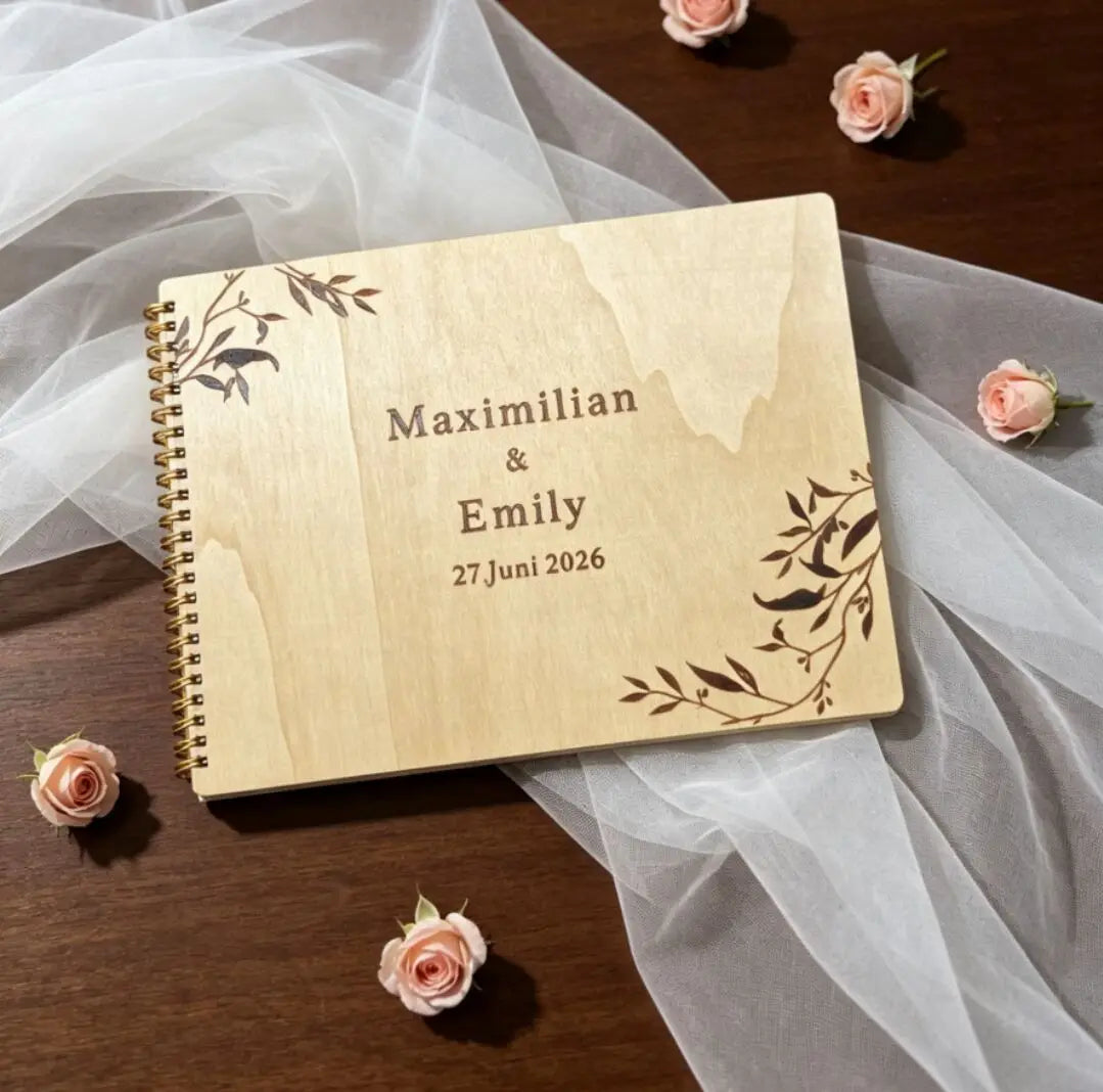 Livro de Honra em Madeira Gravado a Laser | Álbum Personalizado para Casamento