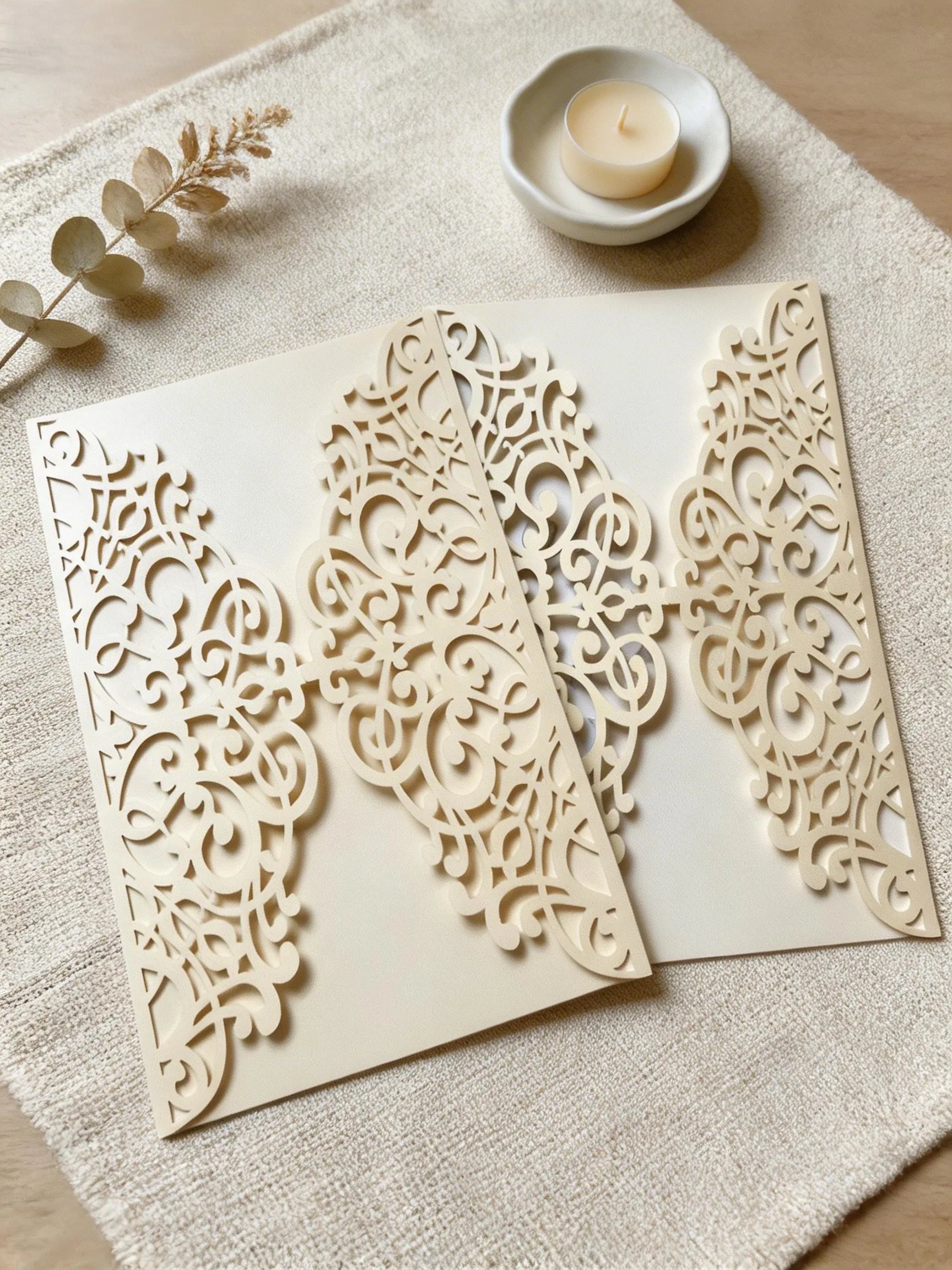 Convites de Casamento Laser Cut em Renda – Pack de 10 | Elegância e Sofisticação
