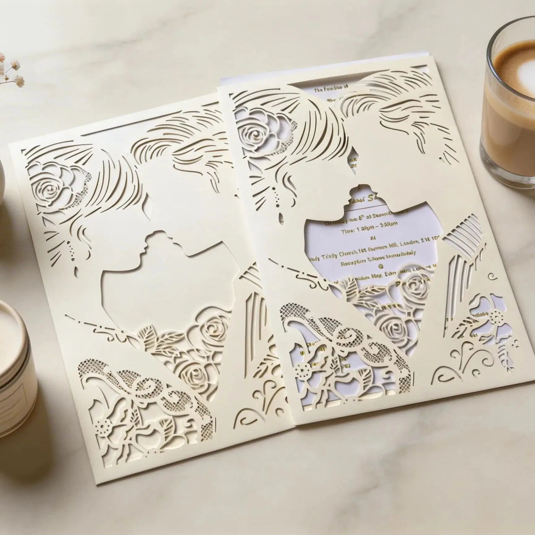 Convites de Casamento Laser Cut Personalizados – Pack de 10 | Capas Elegantes para Convites