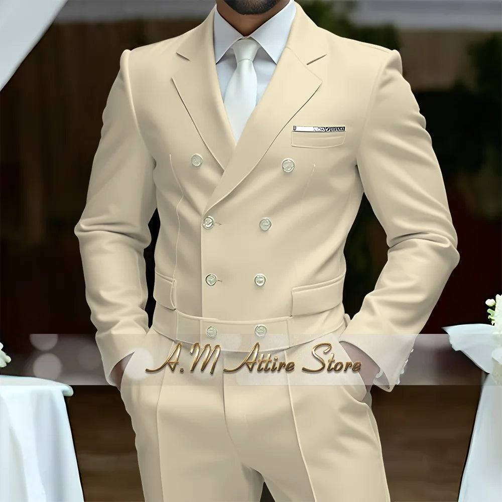 Fato Masculino Branco de Luxo – Blazer Cruzado e Calças Elegantes