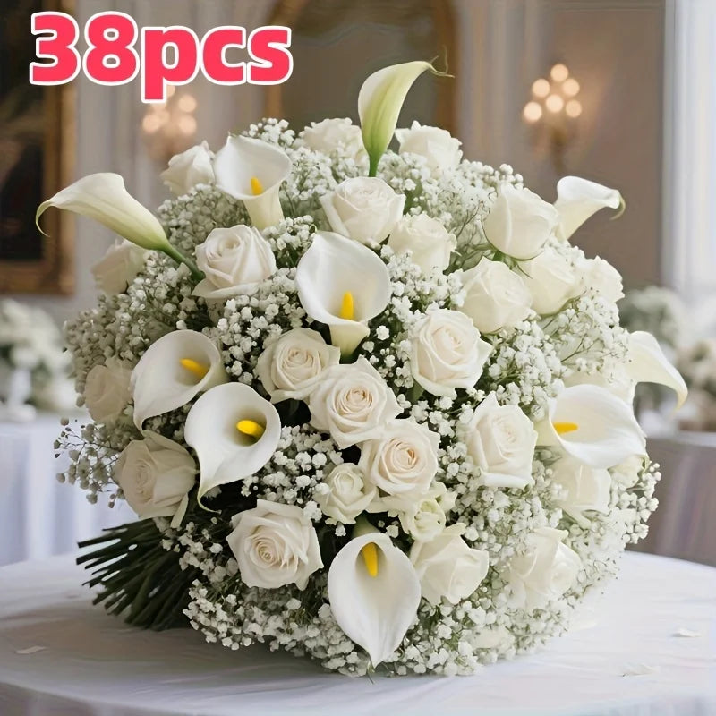 Bouquet Artificial de Rosas e Copos-de-Leite – 38 Flores para Decoração