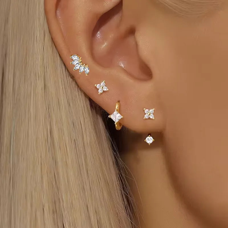 Conjunto de 4 Brincos de Argola em Aço Inoxidável com Zircónias