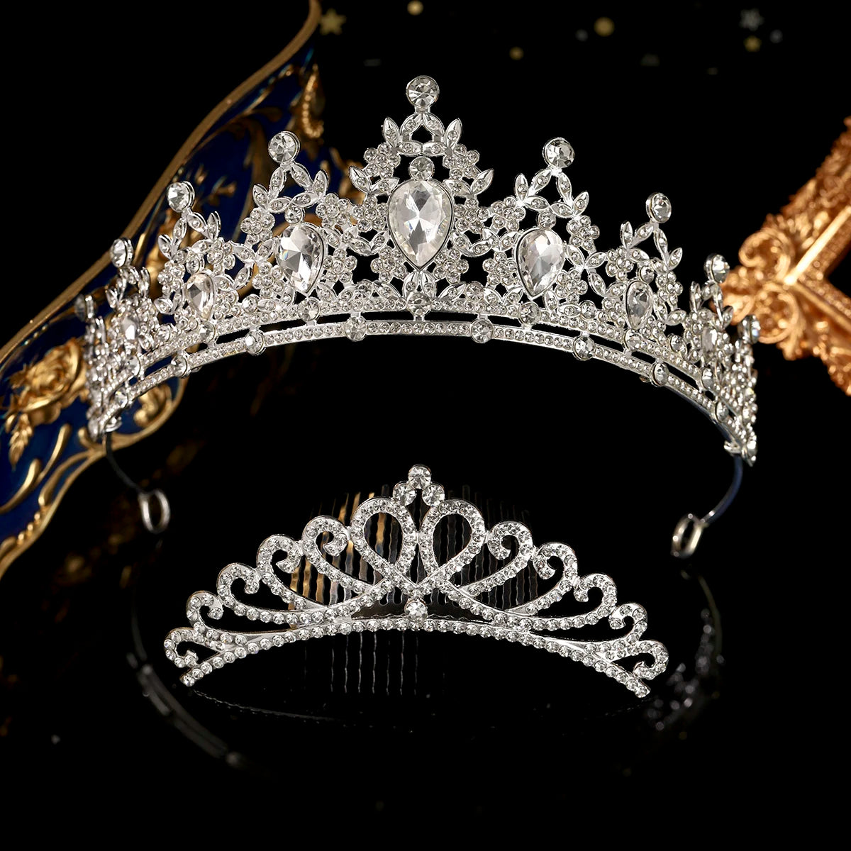 Conjunto de Tiaras em Cristal Prateado